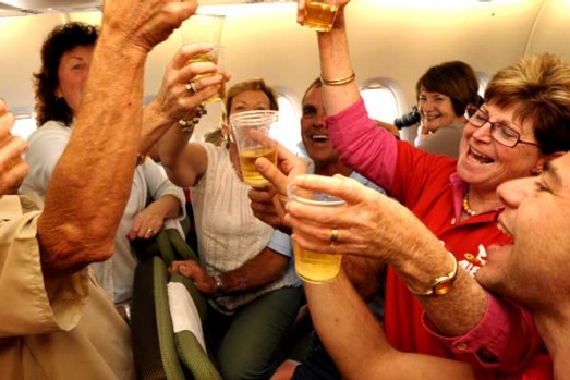 Punters at midnight aboard the NYE 09 airbus A380, the first time one has flown to Antarctica.