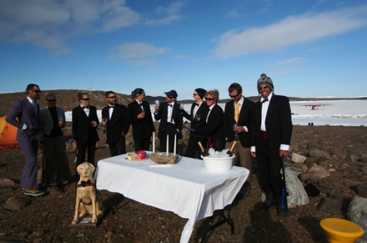 Bunger Hills expedition team suited up for New Year celebrations.