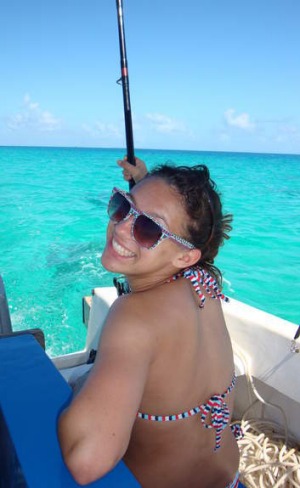 Fishing in a lagoon at Motu Teta, French Polynesia.