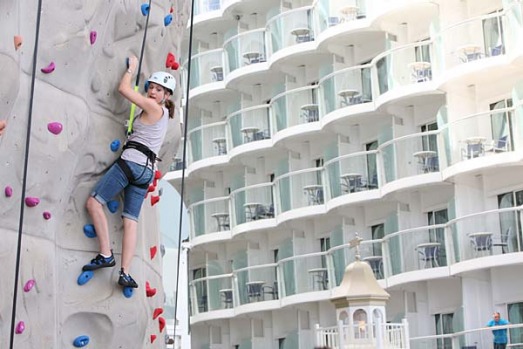 Don't look down ... rock climbing on Allure of the Seas.