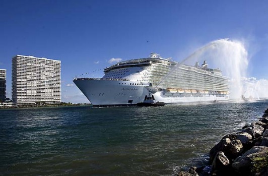Allure of the Seas, the world's largest cruise ship, arrives at its new home in Florida.