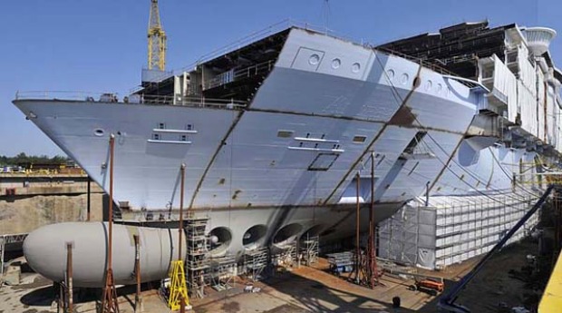 Allure of the Seas during the early stages of construction.