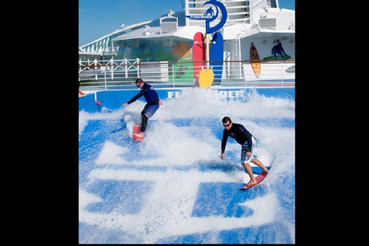 One of the ship's two wave-flow riders for surfing.