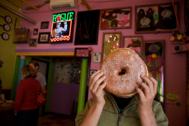 Portland, Oregon: Voodoo Doughnut's 'Texas Challenge' which requires contestants to finish this giant glazed in less ...