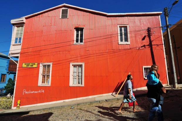 Valparaiso's architecture with colourful wooden houses.