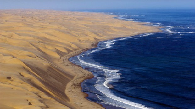 Desert dunes on the Namibian coastline.