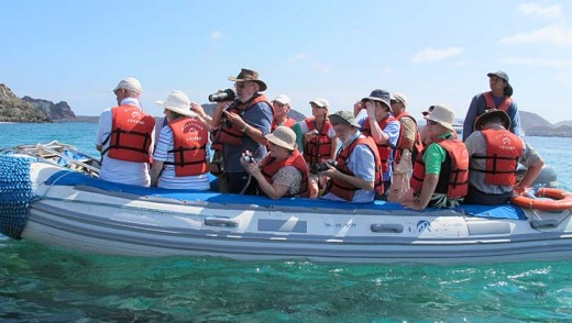 A Galapagos shore excursion aboard a Zodiac inflatable boat.