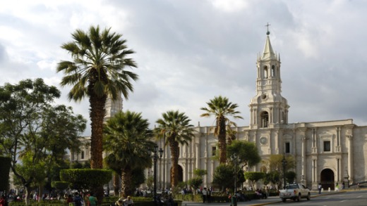 The Plaza-de Armas cathedral in Arequipa, Peru's best-looking city.