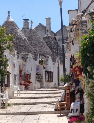 The village of Alberobello with its many trulli with their conical roofs.