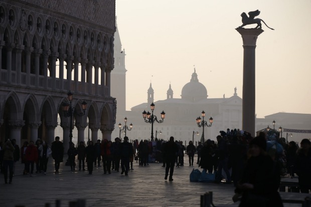 A view of St. Mark's Square in Venice, Italy during Carnival.