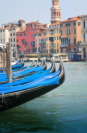 Gondolas in the Grand Canal of Venice.