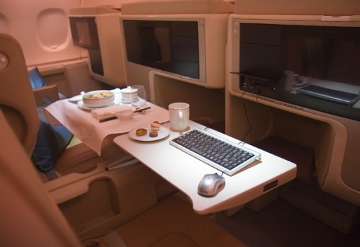 In-flight entertainment and computer in business class on board the Singapore Airlines A380 superjumbo.
