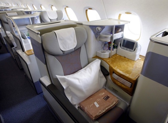 Business class seats on the Emirates A380.