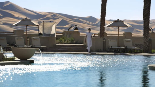 Poolside at Qasr Al Sarab in the Liwa desert.