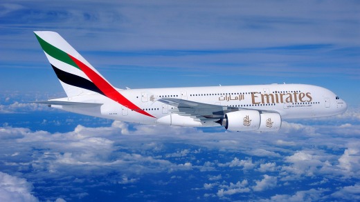 An Emirates A380-800.