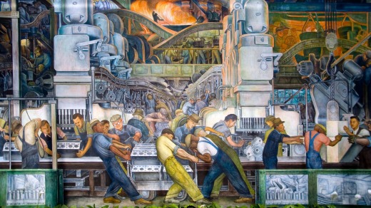 A 1933 car workers’ by Diego Rivera at the Detroit Institute of Art.