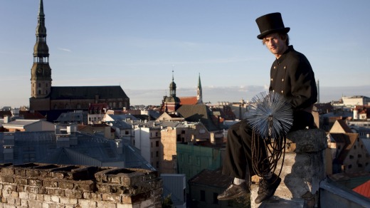 A chimney sweeper in Riga, Latvia.