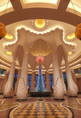 Fabulous: An 18-metre tall glass sculpture by Dale Chihuly stands in the lobby.