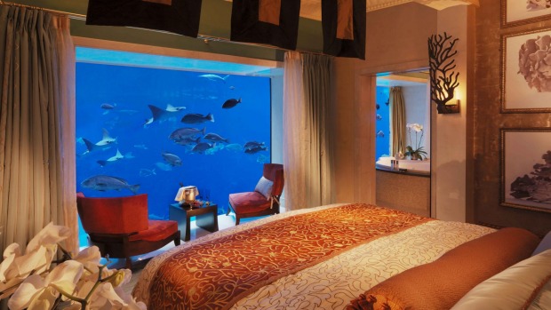 Luxe deluxe: The two underwater suites feature floor-to-ceiling windows directly onto the aquarium.