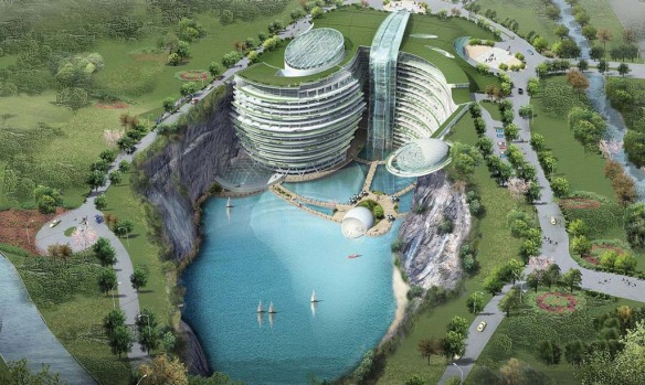 One of the most ambitious projects under way is a resort being built at the bottom of a water-filled, abandoned quarry ...