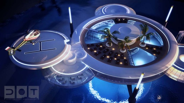 The hotel, featuring a discus-shaped residential underwater building connected to another discus above water, will be ...