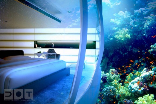 The disc, located up to 10 metres beneath the surface of the sea, is composed of 21 hotel rooms adjacent to the ...