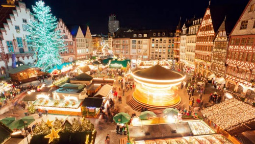 Christmas market at Romerburg Square, Frankfurt, Germany.
