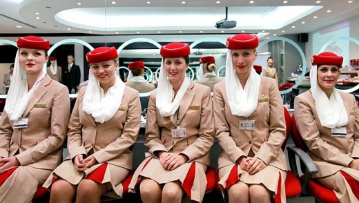 Emirates flight attendants at the airline's training school in Dubai.