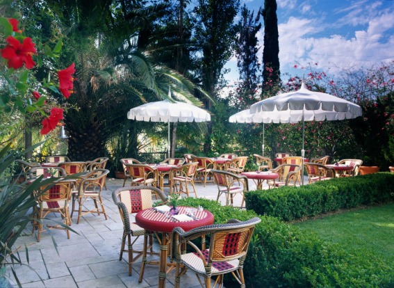Dining al fresco on the patio at Chateau Marmont, West Hollywood.