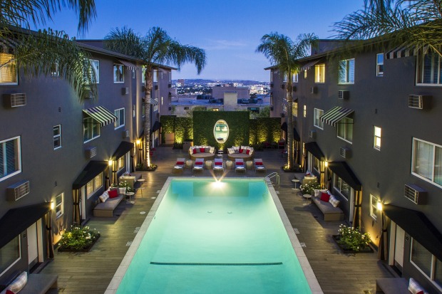 The chlorine-free, saltwater pool at the Grafton on Sunset, West Hollywood.