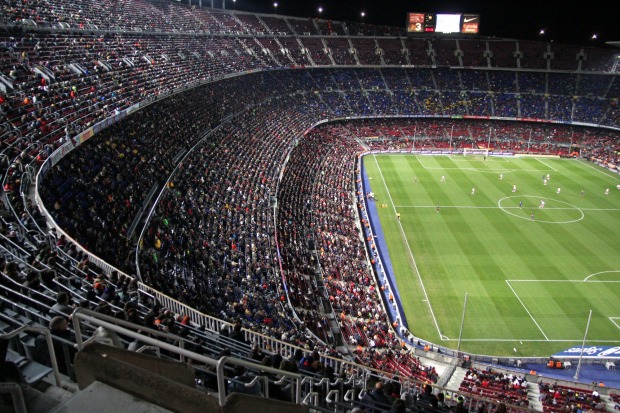 Camp Nou, a huge football stadium in Barcelona, Spain, is the 19th most checked-in place on Facebook.