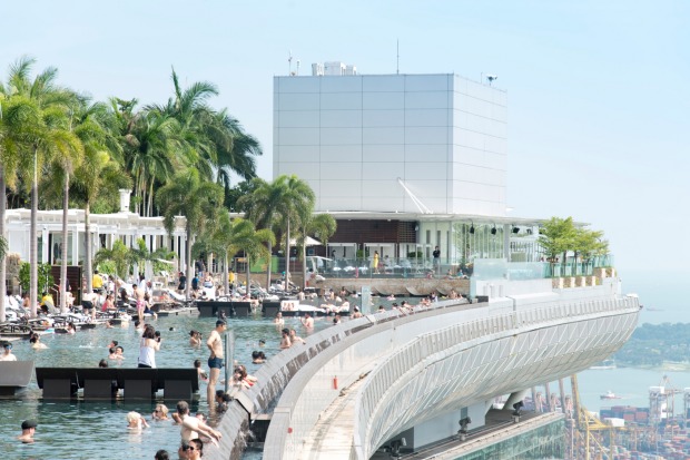 The infinity pool on top of Marina Bay Sands, the 14th most checked-in location on Facebook.