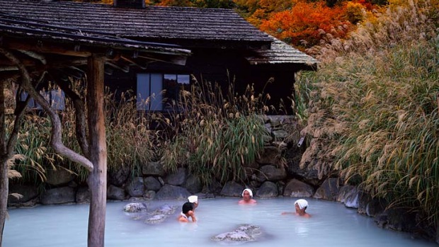 Bathing in the milky waters at Nyutou Onsen.