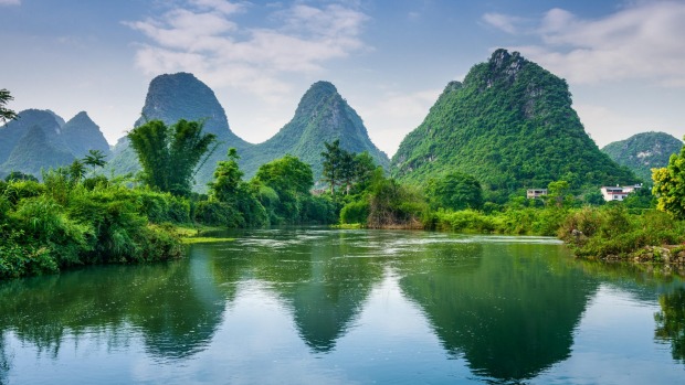 Yangshuo, China Karst Mountain landscape.