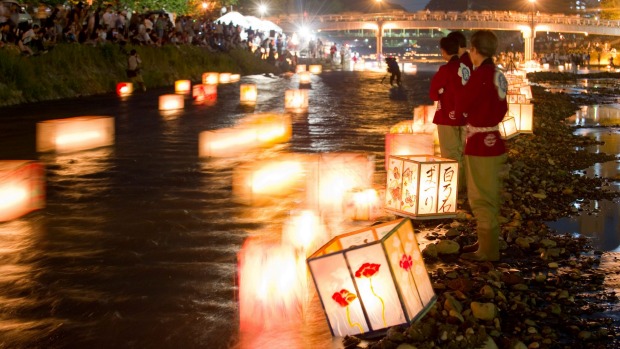 Floating lanterns are part of Kanazawa's Hyakumangoku Festival held in June every year.