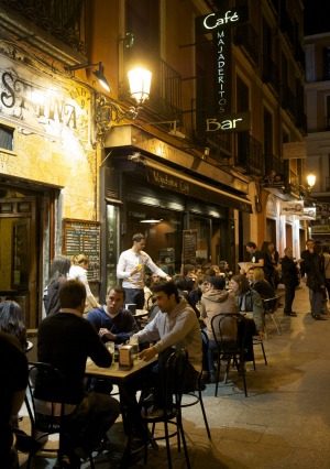 Tapas territory: A late night bar in Madrid, Spain.
