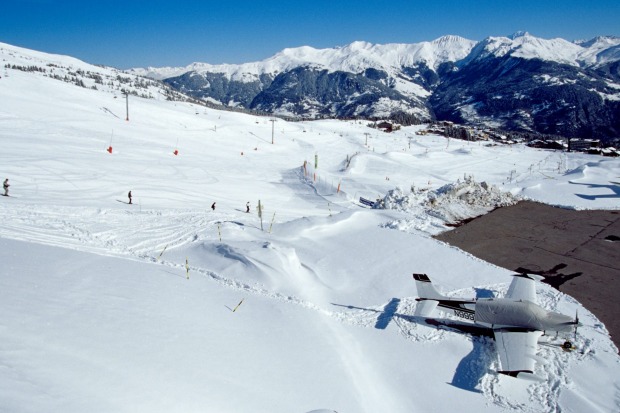 Courchevel, a high altitude airport in France, where the runway actually resembles a ski slope.