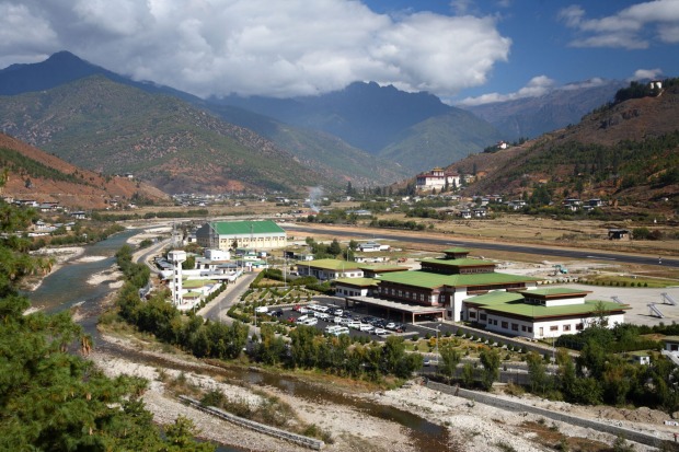 View of Paro Airport in Bhutan: Demands extraordinary skill from pilots.
