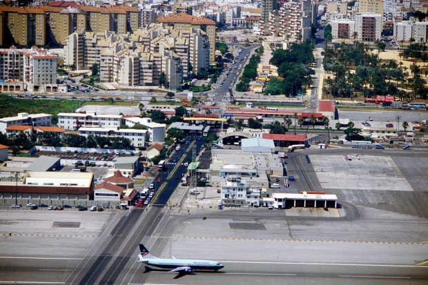 Gibraltar Airport: A pair of flimsy-looking barriers the only thing preventing a nasty collision between a 747 and a ...