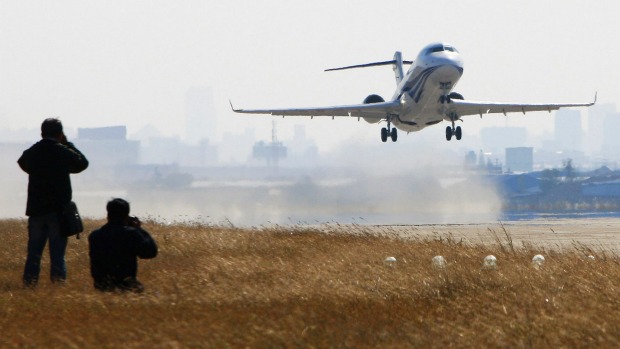 The ARJ-21 flies in Shanghai during a test flight in 2008.