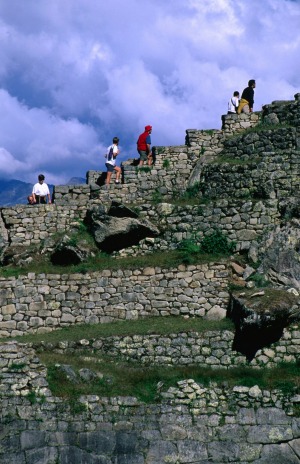 The stairway to the 500 year-old Inca city of Machu Picchu.
