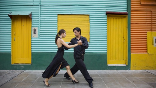 Tango dancers perform on streets of La Boca.