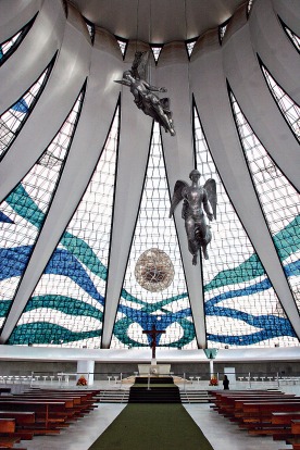 Brasilia's Cathedral interior. The Cathedral, along with many major government buildings, was designed by Brazilian ...