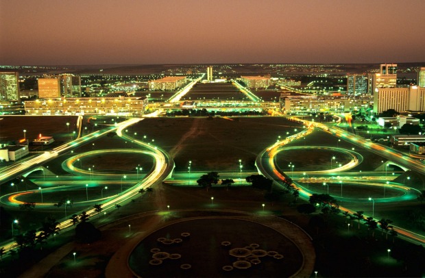 Aerial view after sunset over Brasilia.