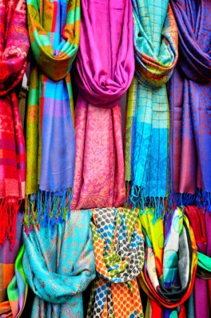 Stalls of pashminas.