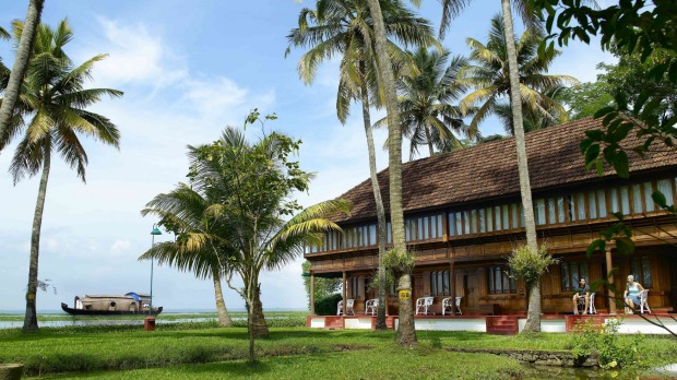 The coconut grove and lagoons at Coconut Lagoon, Kumarakom, India.