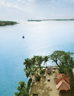 One of the hotel's deluxe suites, edging out into the sea.