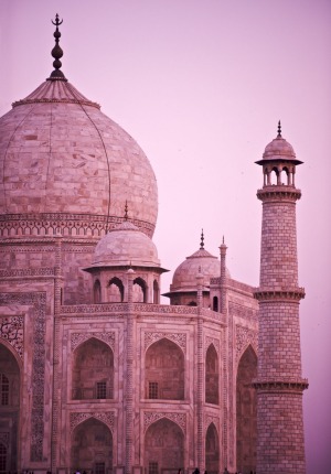 The Taj Mahal as seen at dusk from the north bank of Yamuna River.