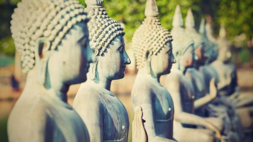 Statues of Buddha in The Seema Malaka Temple, Gangaramaya in Colombo.