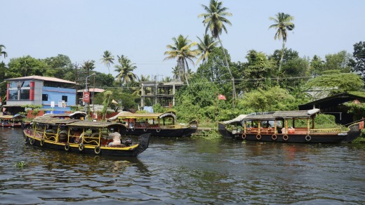 Tourist boats at Kerala backwaters in Alleppey.